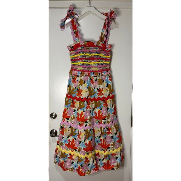 Celia B Nilsa Dress Floral Tiered Midi Medium NWT Scalloped Details Tie Straps - Picture 2 of 14